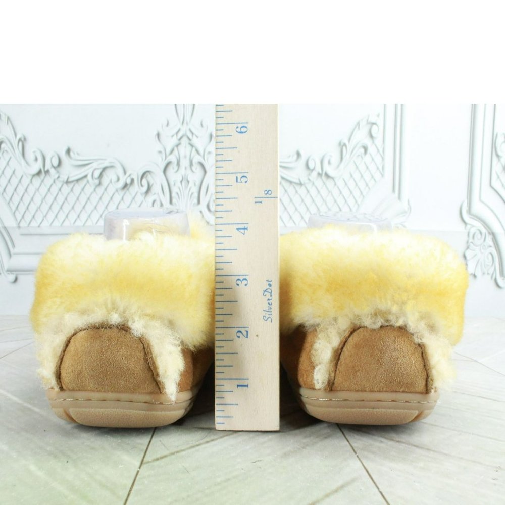 LL Bean Brown Suede Wicked Good Shearling Lined Moccasin Slippers Size 10 Wide - Picture 5 of 9